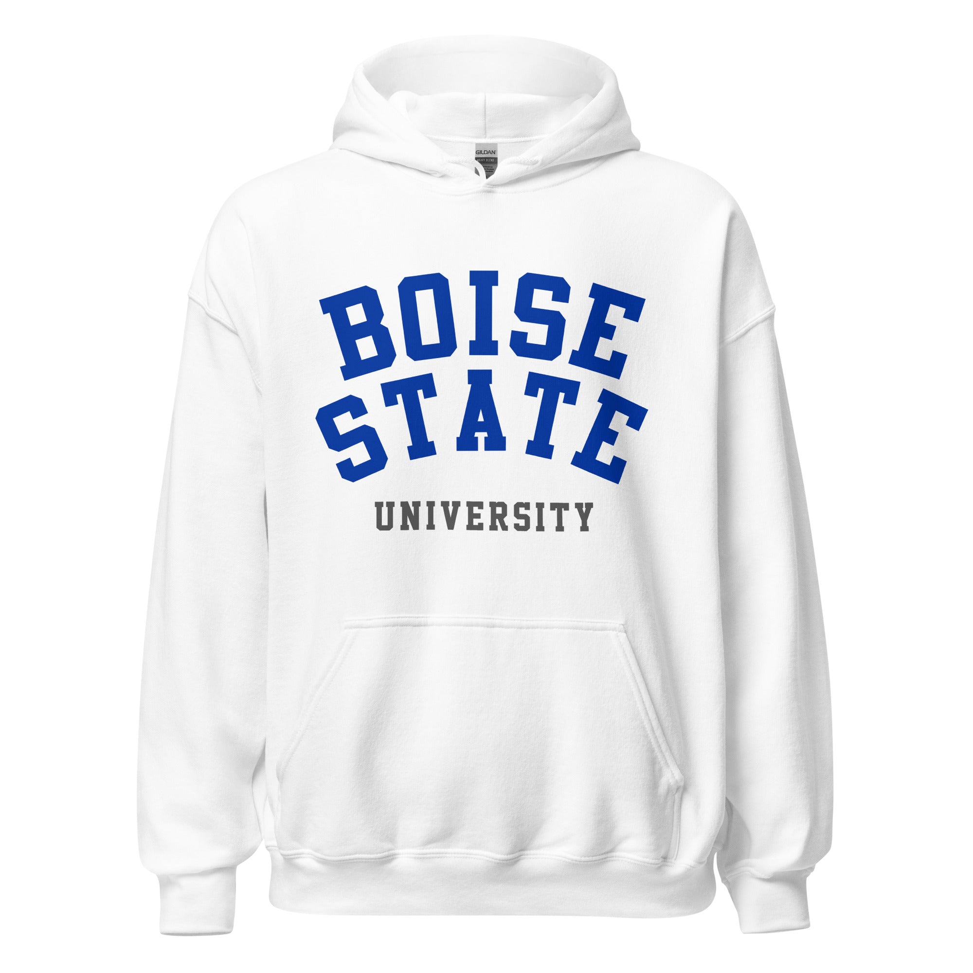 Unisex hoodie featuring Boise State University name and branding in blue and orange