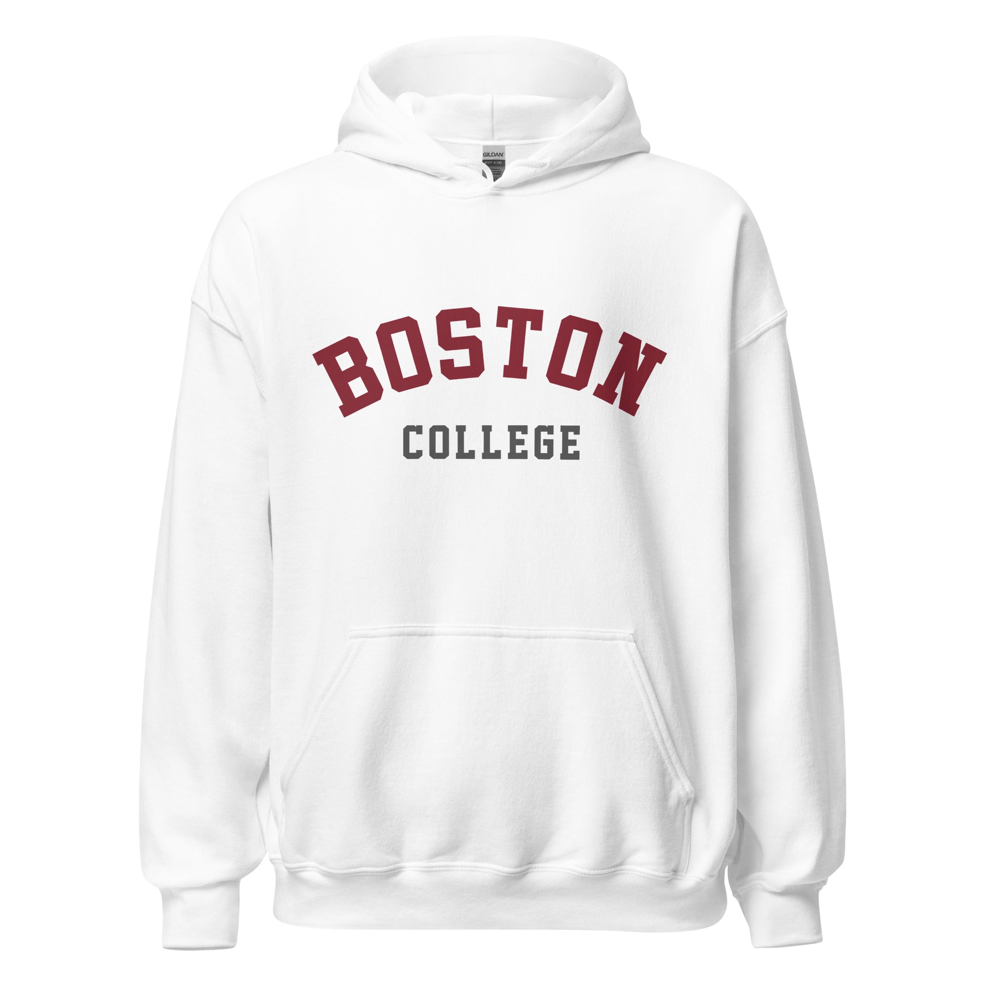 Unisex hoodie featuring Boston College name and branding in maroon and gold