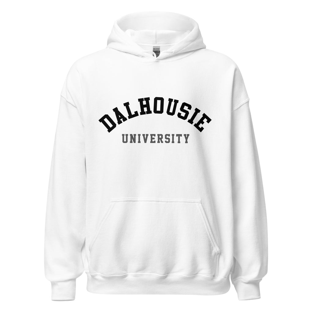 Unisex hoodie featuring Dalhousie University name and branding in black and gold