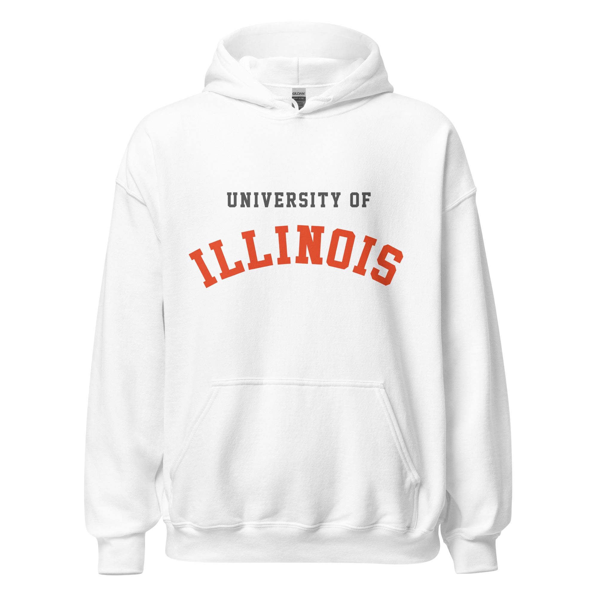 Unisex hoodie featuring University of Illinois name and branding in orange and navy blue