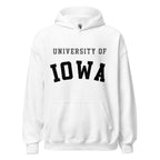 Unisex hoodie featuring University of Iowa name and branding in black and gold
