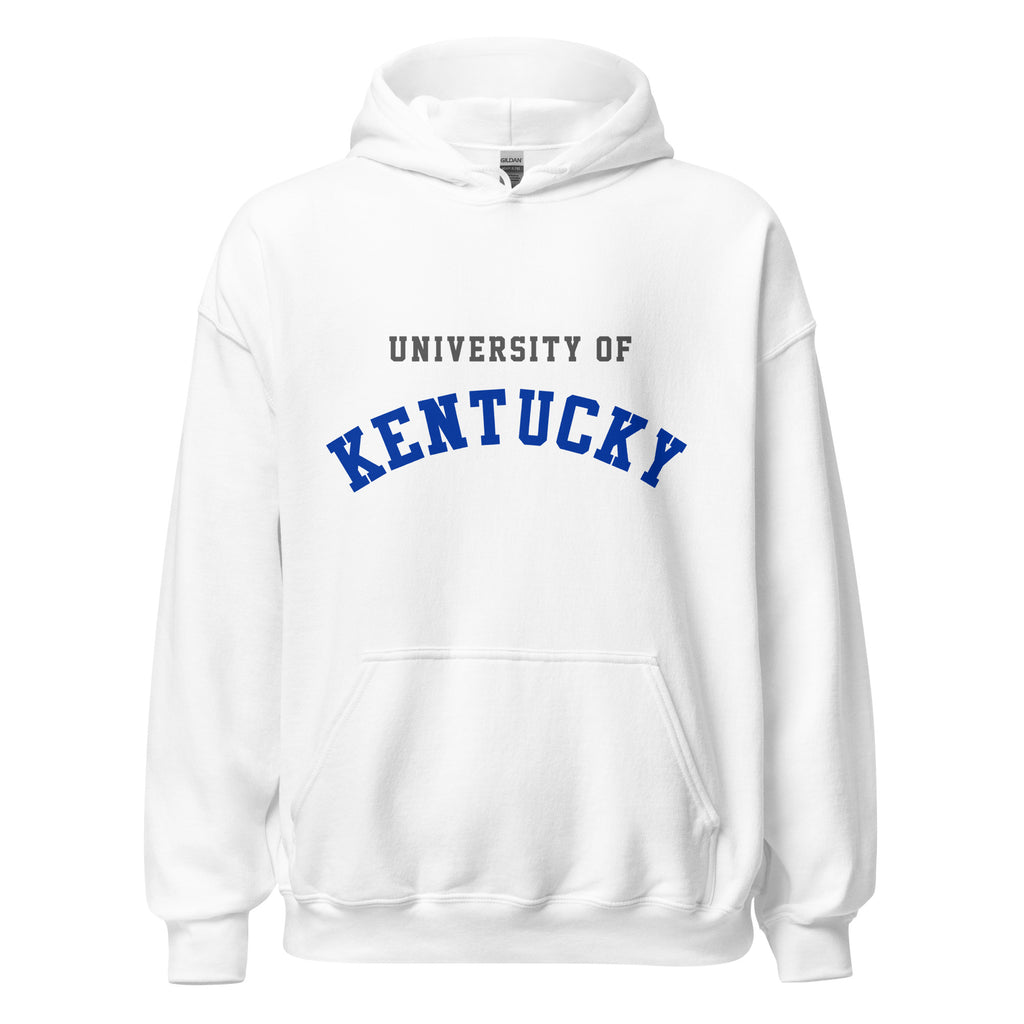 Unisex hoodie featuring University of Kentucky name and branding in blue and white