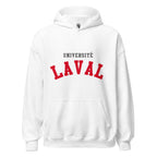Unisex hoodie featuring Université Laval name and branding in red and gold