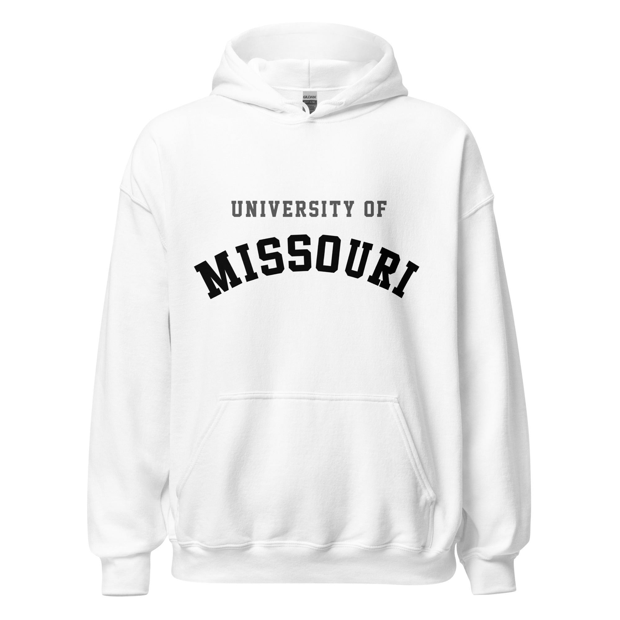 Unisex hoodie featuring University of Missouri name and branding in black and gold