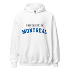 Unisex hoodie featuring Université de Montréal name and branding in blue and white