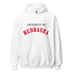Unisex hoodie featuring University of Nebraska name and branding in scarlet and cream