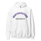 Unisex hoodie featuring Northwestern University name and branding in purple and white