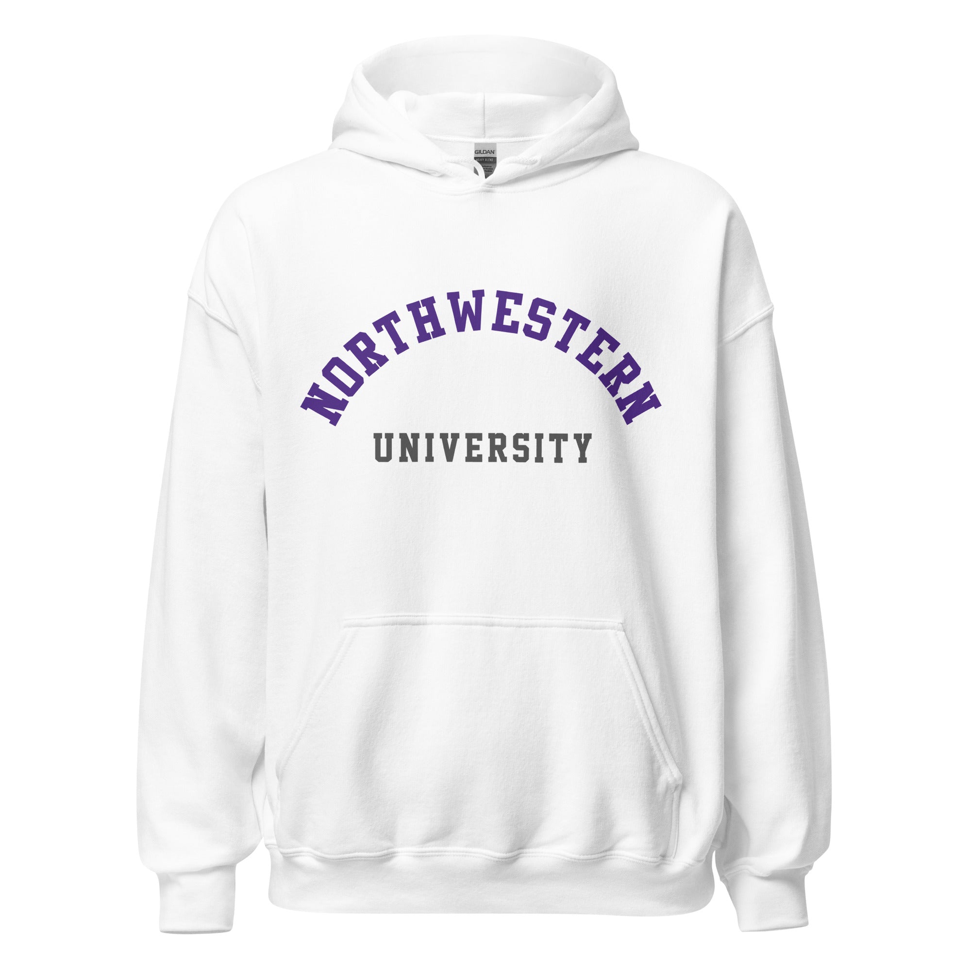Unisex hoodie featuring Northwestern University name and branding in purple and white