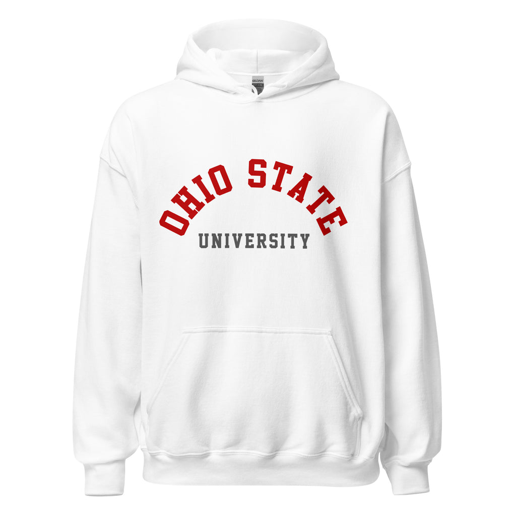 Unisex hoodie featuring Ohio State University name and branding in scarlet and grey