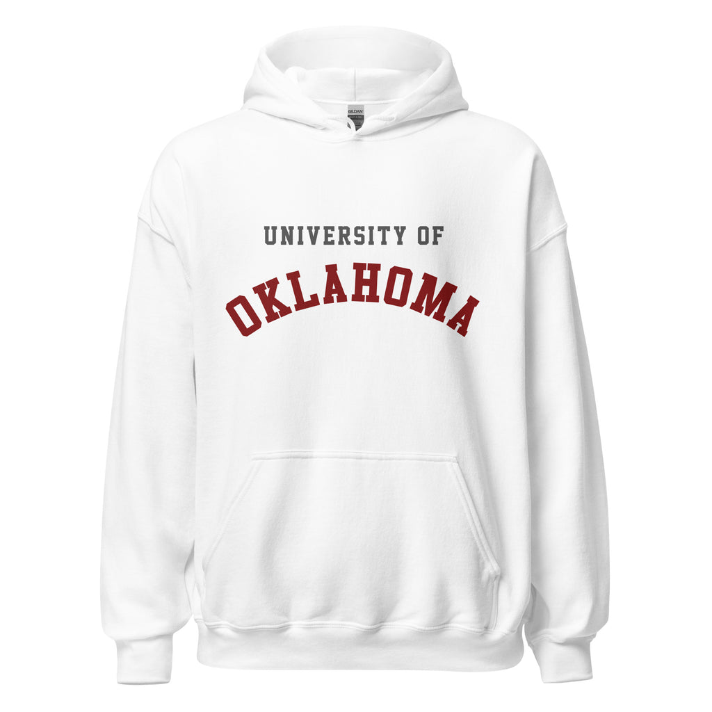 Unisex hoodie featuring University of Oklahoma name and branding in crimson and cream