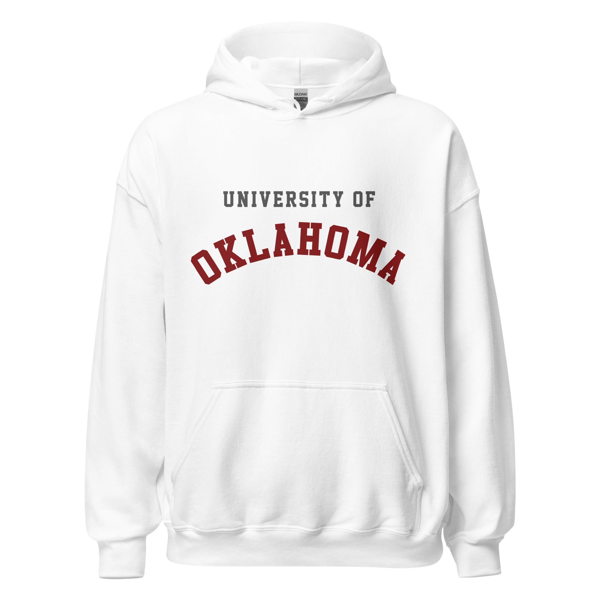 Unisex hoodie featuring University of Oklahoma name and branding in crimson and cream