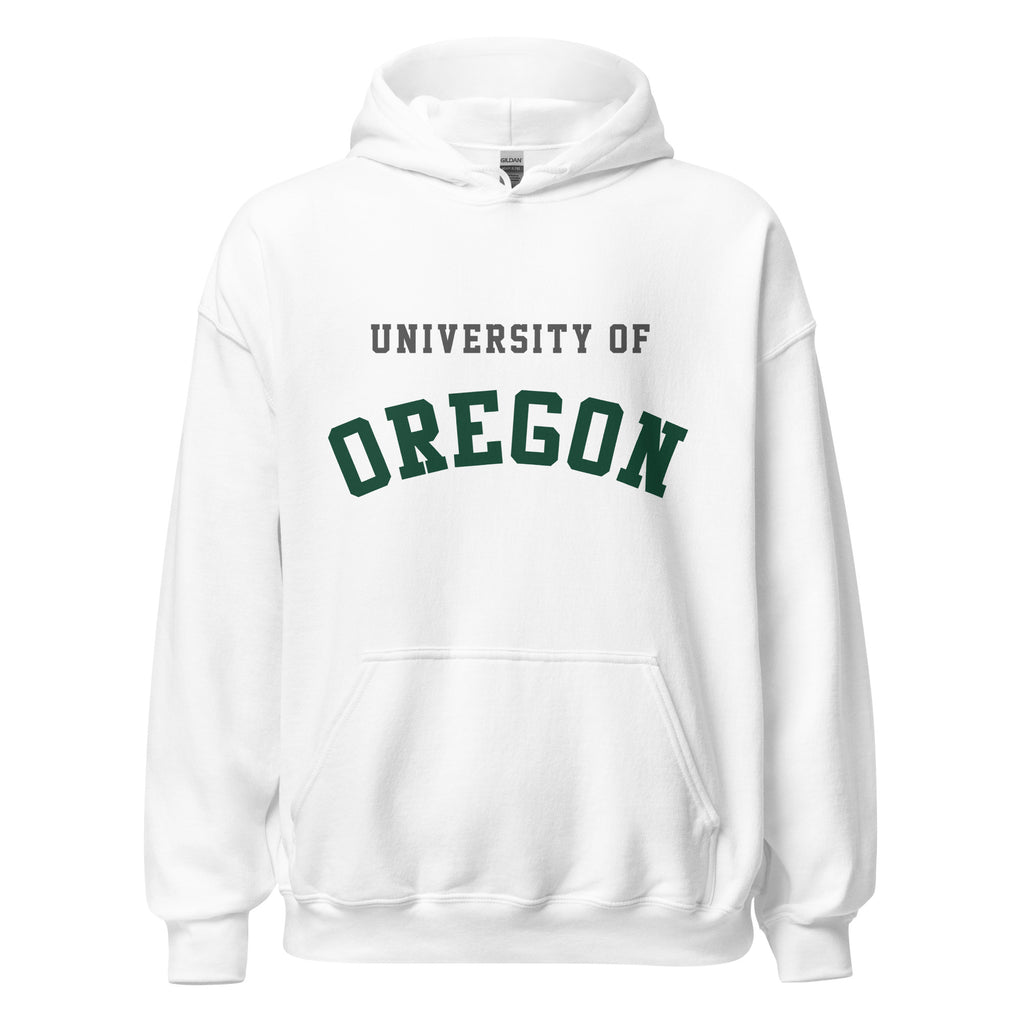 Unisex hoodie featuring University of Oregon name and branding in green and yellow