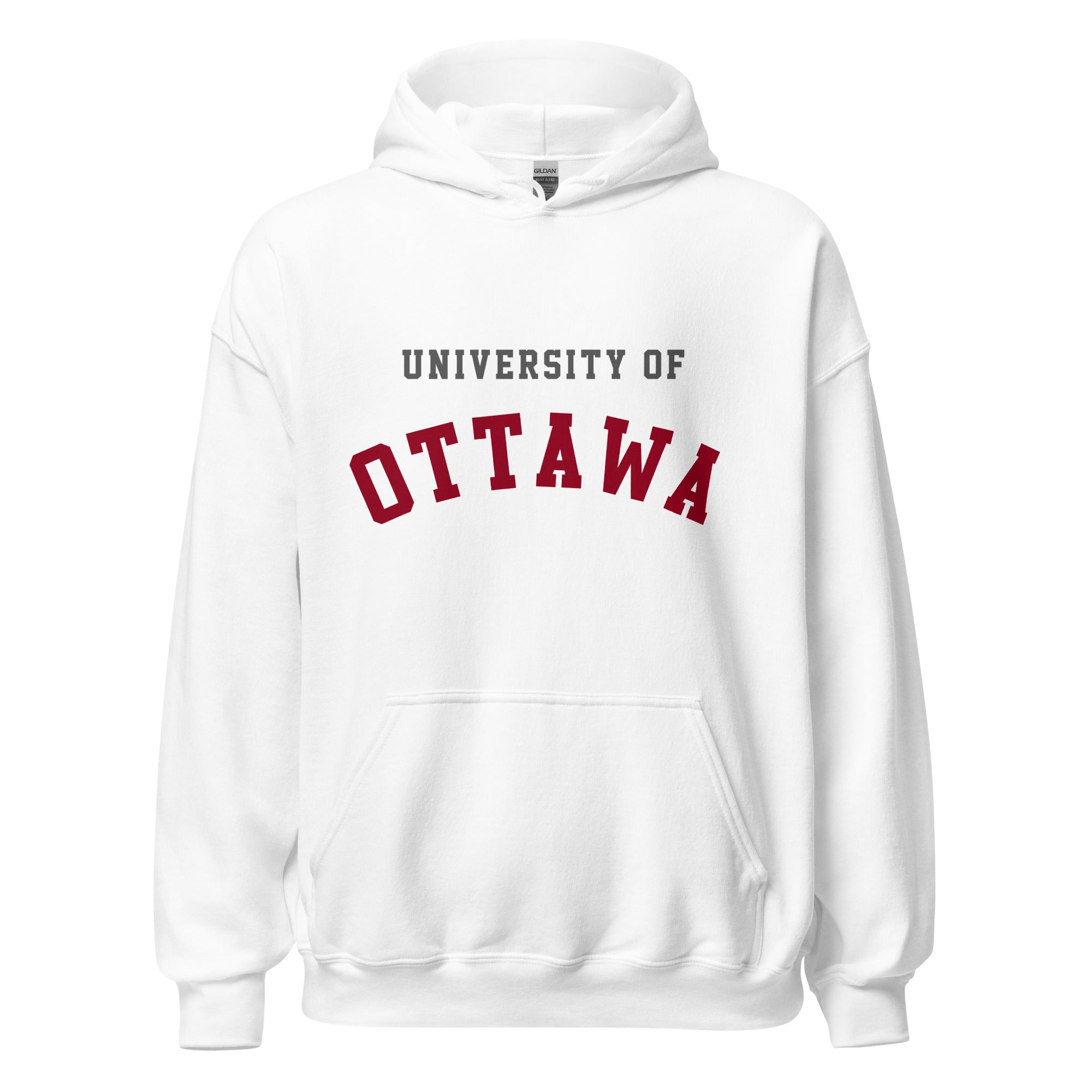Unisex hoodie featuring University of Ottawa name and branding in garnet and grey