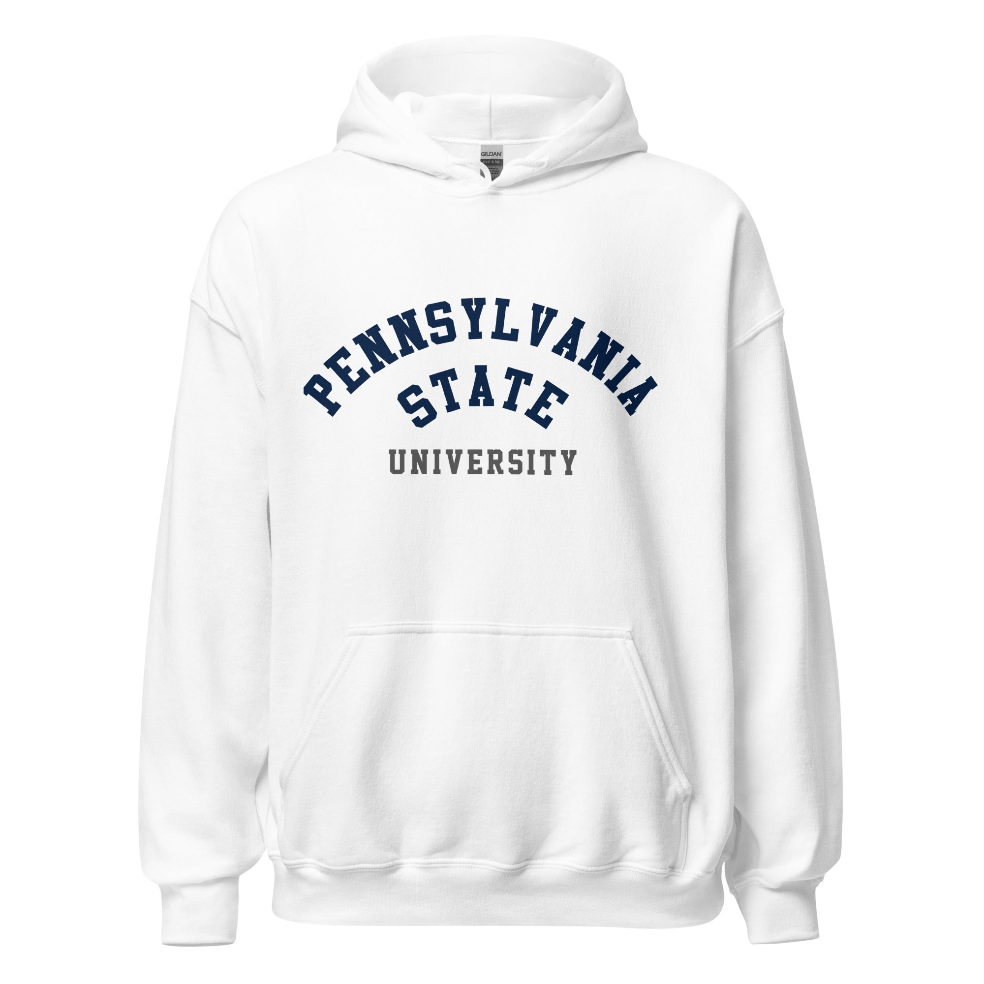 Unisex hoodie featuring Penn State University name and branding in navy and white
