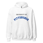 Unisex hoodie featuring University of Pittsburgh name and branding in royal blue and gold