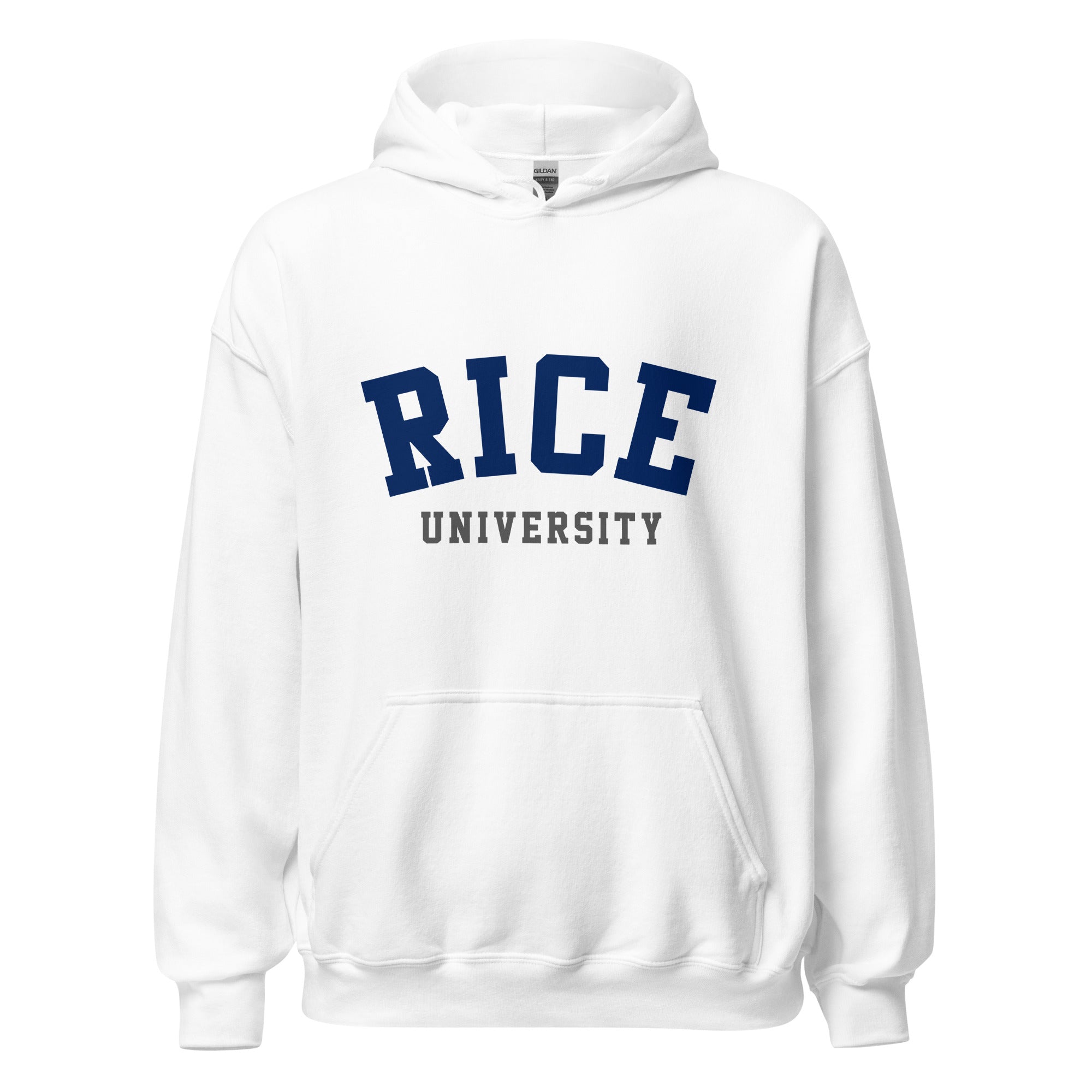 Unisex hoodie featuring Rice University name and branding in navy and grey