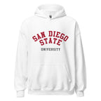 Unisex hoodie featuring San Diego State University name and branding in scarlet and black