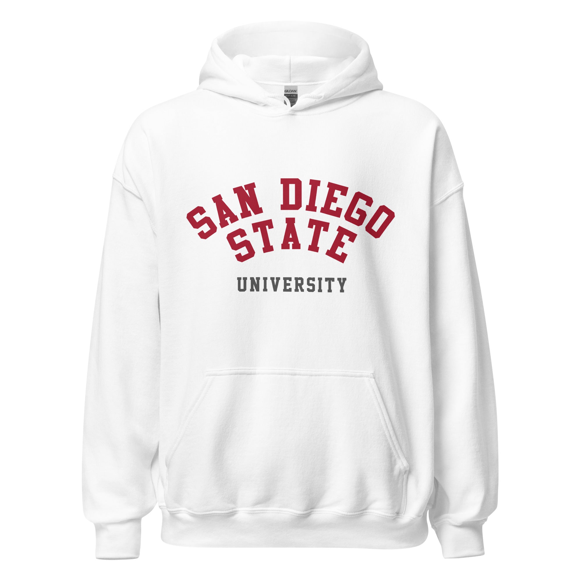 Unisex hoodie featuring San Diego State University name and branding in scarlet and black