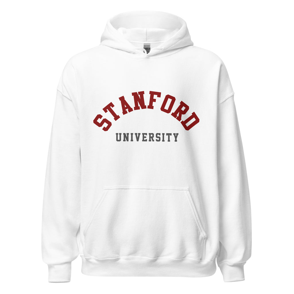 Unisex hoodie featuring Stanford University name and branding in cardinal red and white