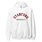 Unisex hoodie featuring Stanford University name and branding in cardinal red and white