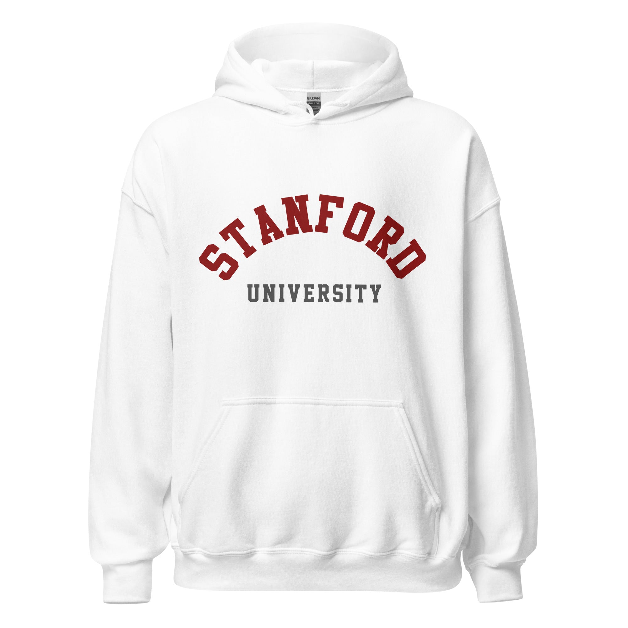 Unisex hoodie featuring Stanford University name and branding in cardinal red and white