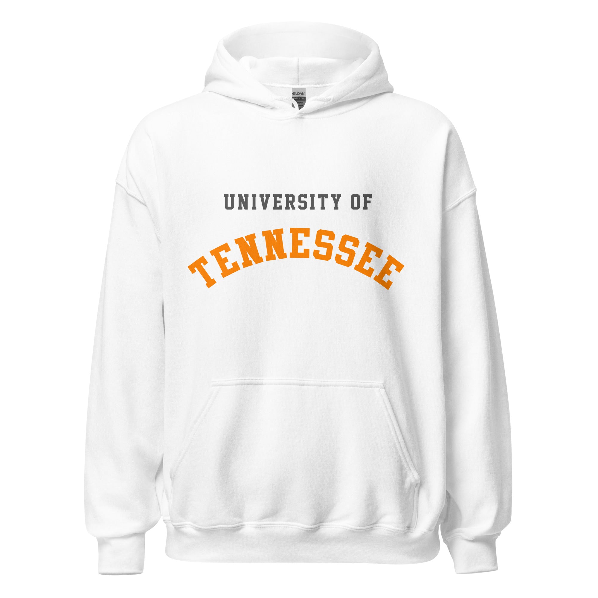 Unisex hoodie featuring University of Tennessee name and branding in orange and white