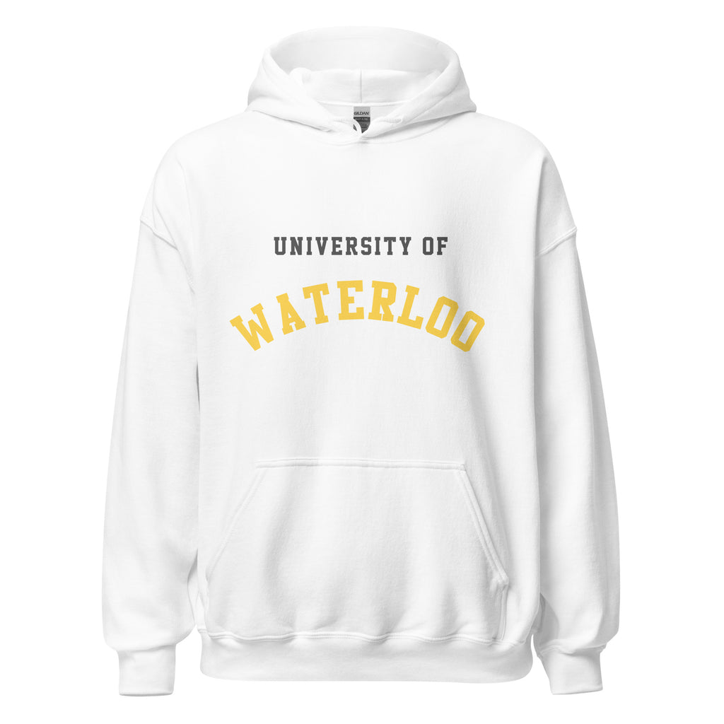 Unisex hoodie featuring University of Waterloo name and branding in black and gold