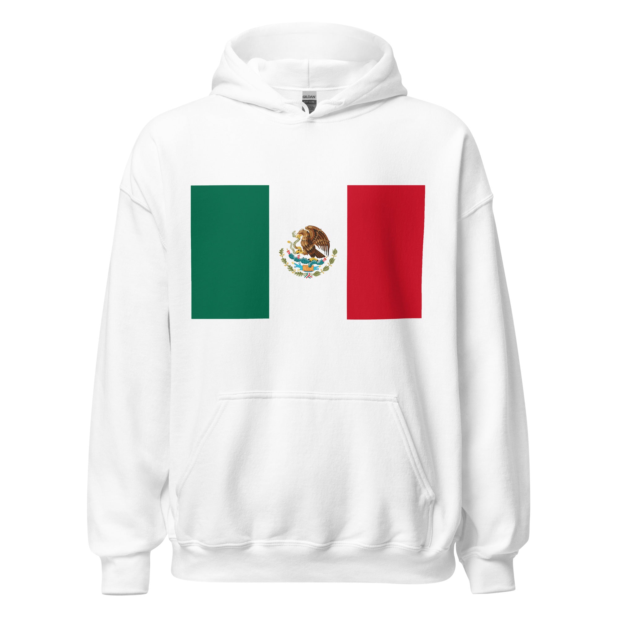 Unisex navy blue hoodie featuring Mexican flag design printed across the front chest