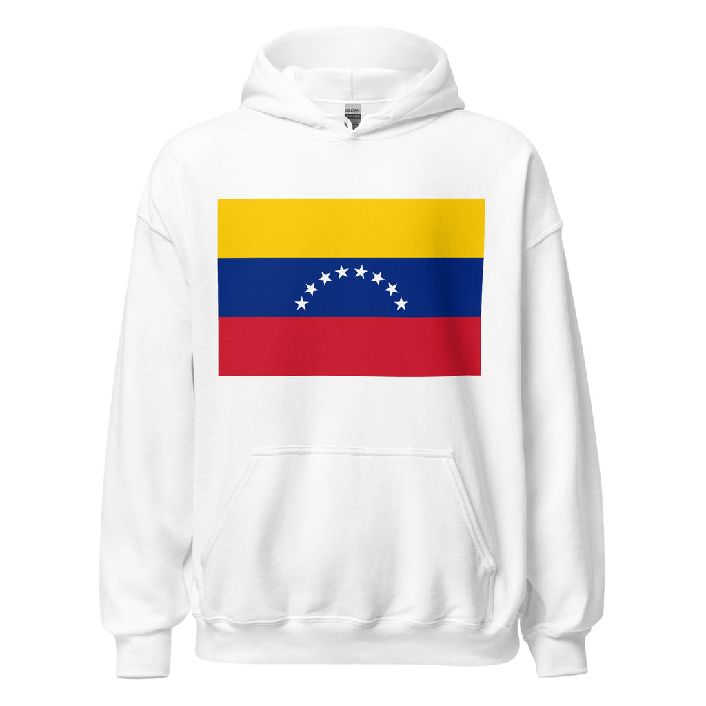 Unisex navy blue hoodie featuring Venezuelan flag design printed across the front chest