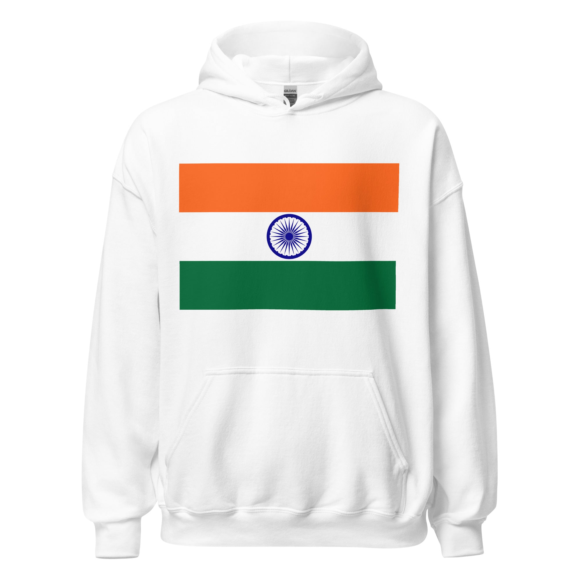 Unisex navy blue hoodie featuring Indian flag design printed across the front chest