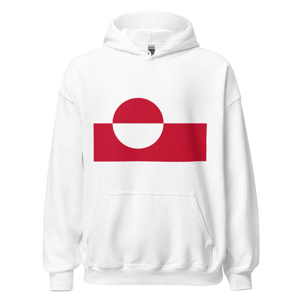 Unisex black hoodie featuring Greenlandic flag design printed across the front chest