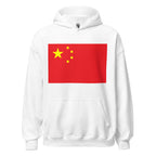 Unisex navy blue hoodie featuring Chinese flag design printed across the front chest