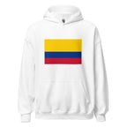 Unisex navy blue hoodie featuring Colombian flag design printed across the front chest