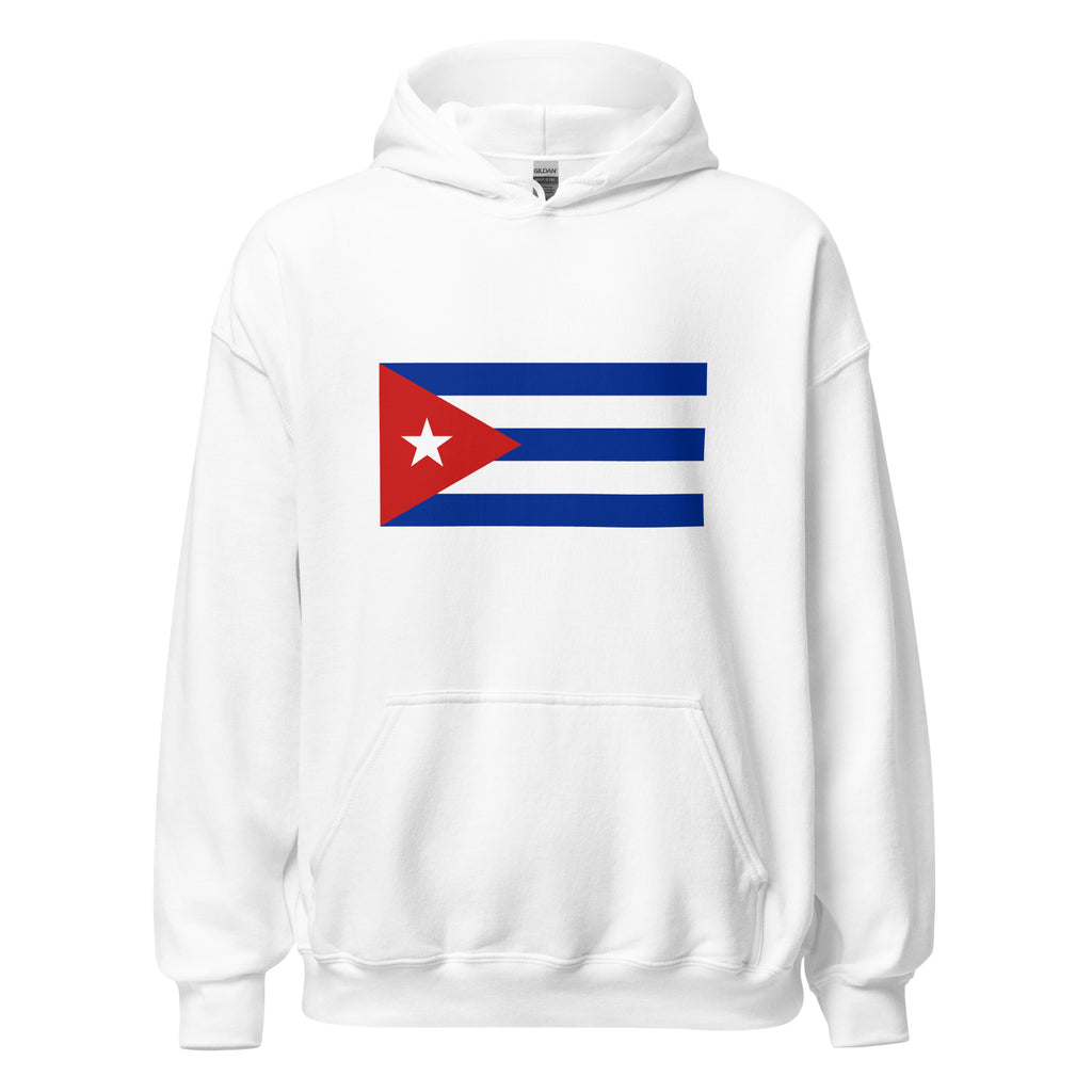 Unisex navy blue hoodie featuring Cuban flag design printed across the front chest