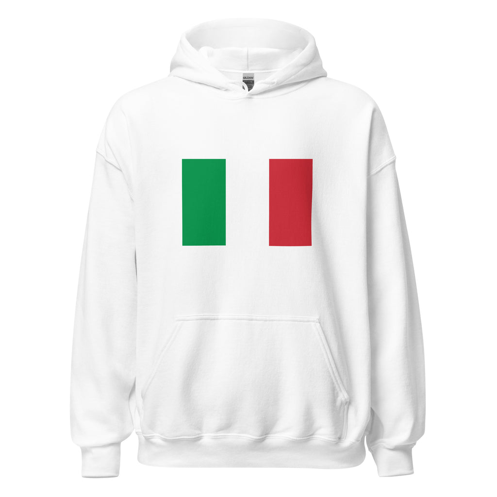 Unisex navy blue hoodie featuring Italian flag design printed across the front chest