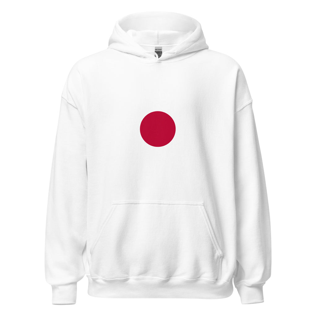 Unisex navy blue hoodie featuring Japanese flag design printed across the front chest