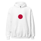 Unisex navy blue hoodie featuring Japanese flag design printed across the front chest