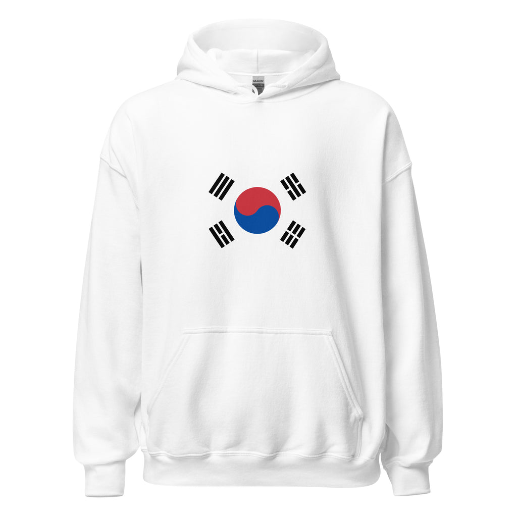 Unisex navy blue hoodie featuring South Korean flag design printed across the front chest