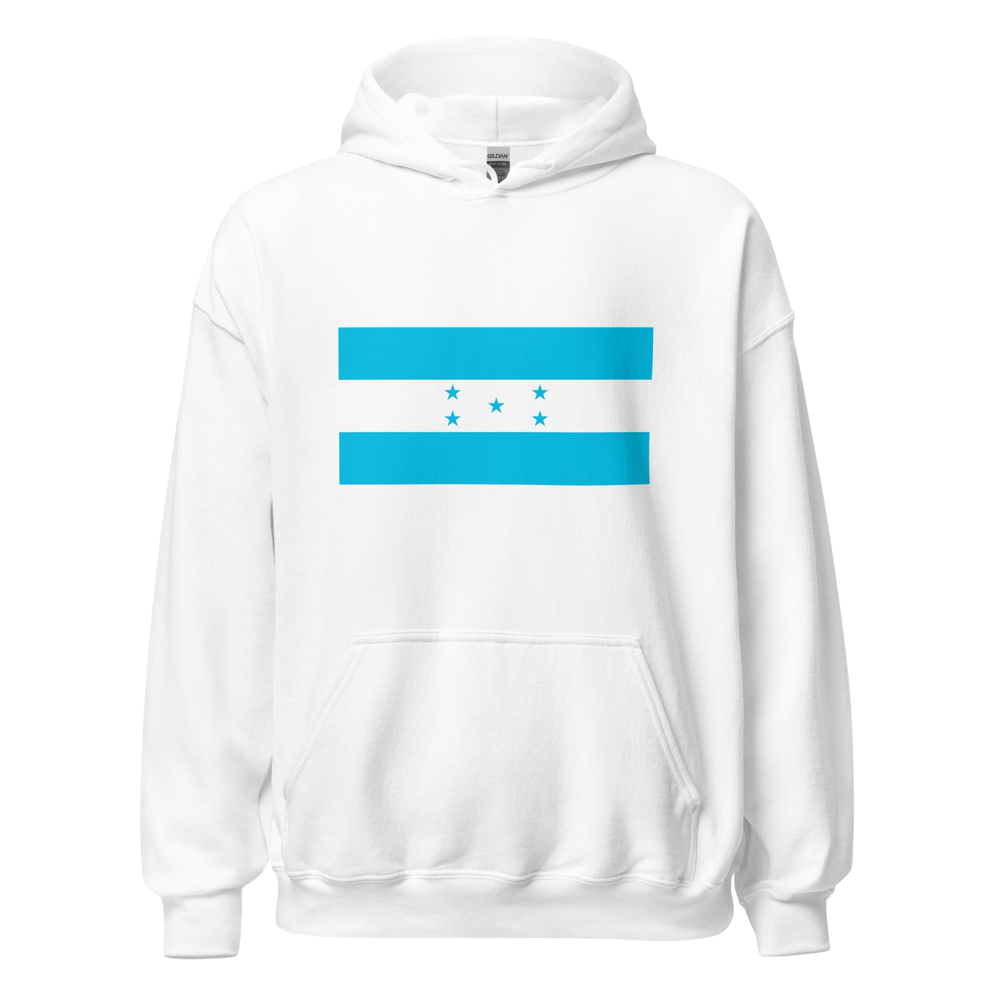 Unisex navy blue hoodie featuring Honduran flag design printed across the front chest