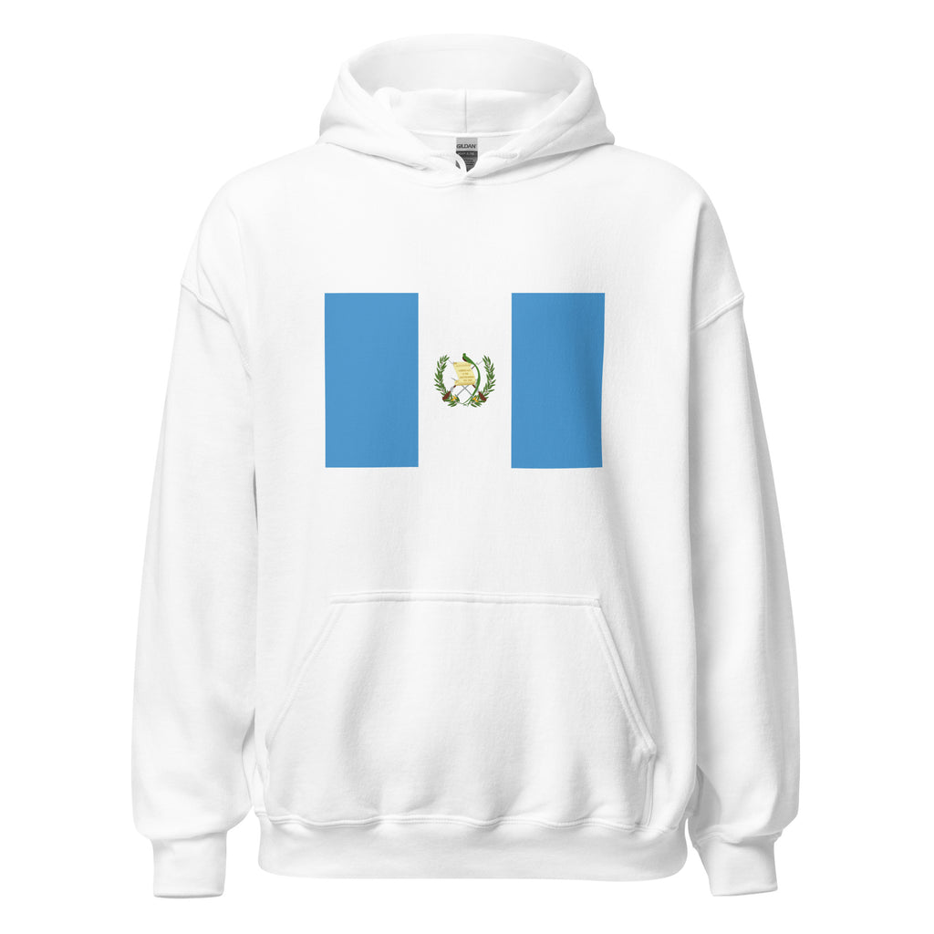 Unisex heather gray hoodie featuring Guatemalan flag design printed across the front chest