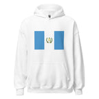Unisex heather gray hoodie featuring Guatemalan flag design printed across the front chest