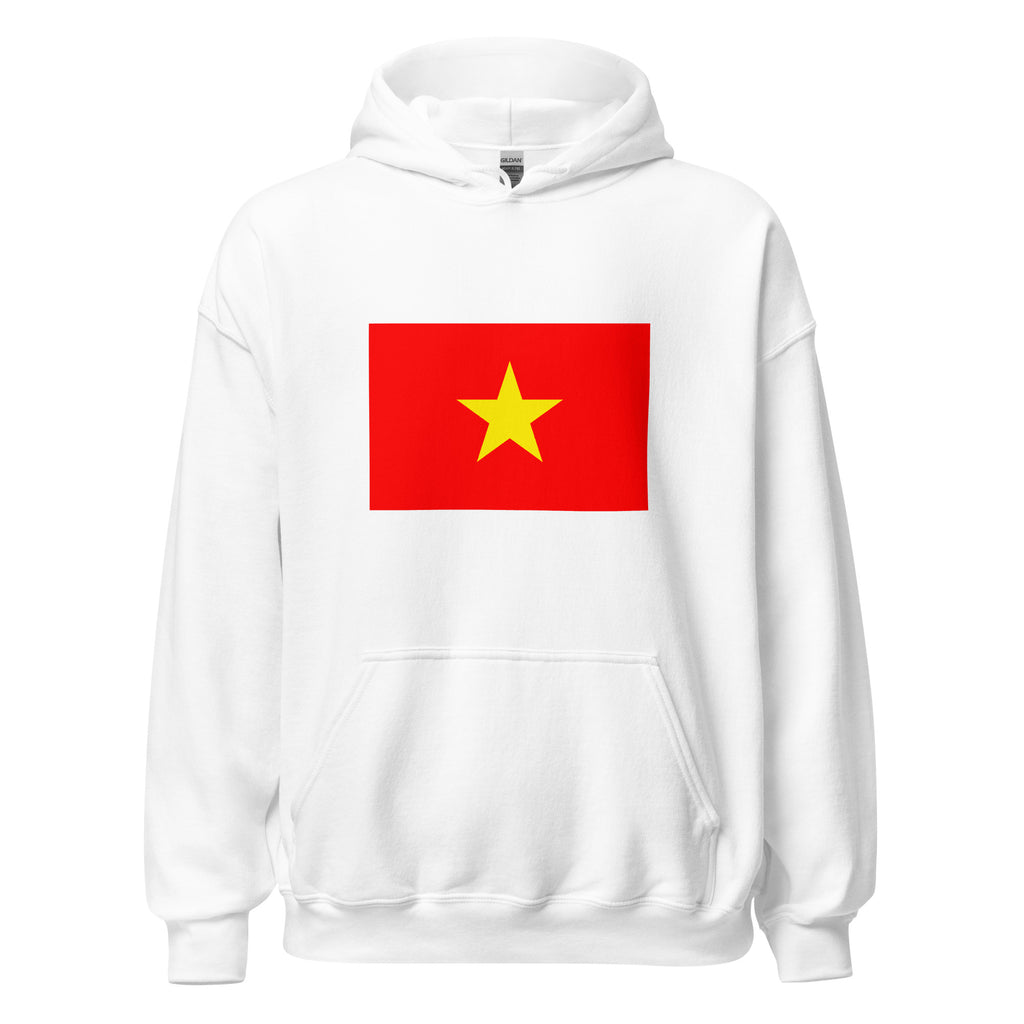 Unisex navy blue hoodie featuring Vietnamese flag design printed across the front chest