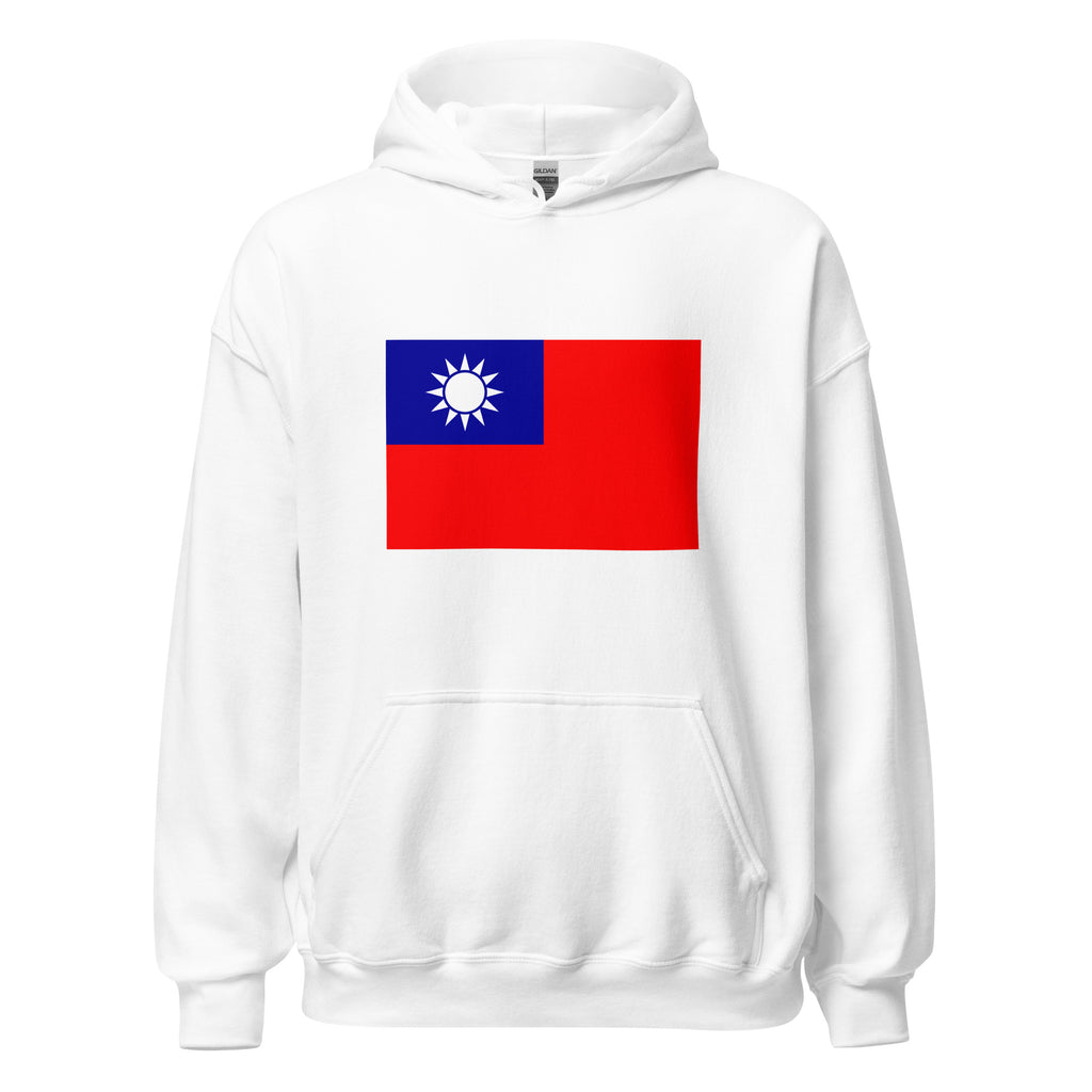 Unisex navy blue hoodie featuring Taiwanese flag design printed across the front chest