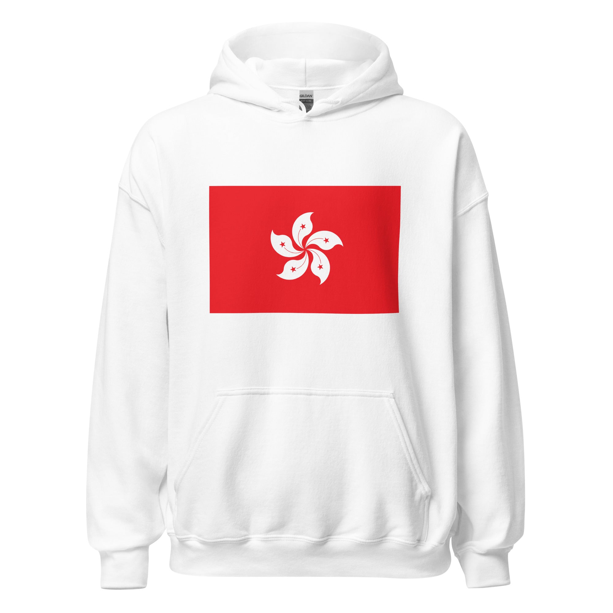 Unisex black hoodie featuring Hong Kong flag design printed across the front chest