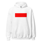 Unisex black hoodie featuring Indonesian flag design printed across the front chest