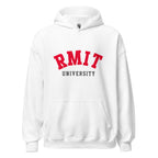 Unisex navy blue hoodie featuring RMIT University logo printed across the front chest