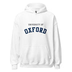 Unisex navy blue hoodie featuring University of Oxford logo printed across the front chest