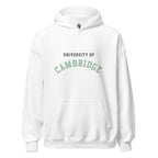Unisex heather gray hoodie featuring University of Cambridge logo printed across the front chest