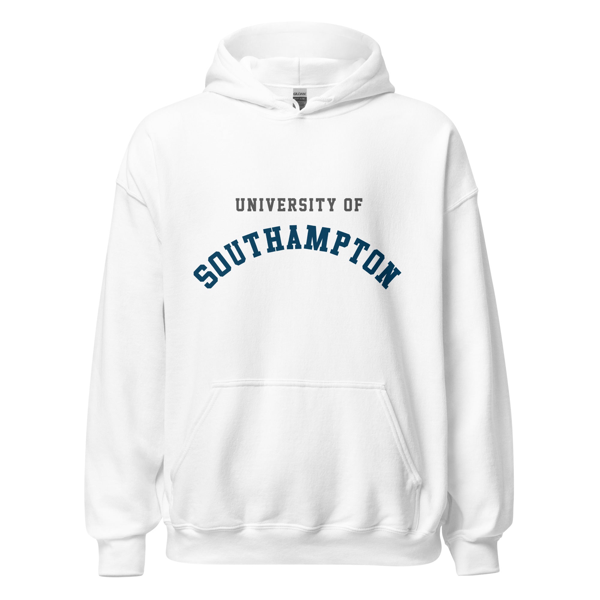 Unisex navy blue hoodie featuring University of Southampton logo printed across the front chest