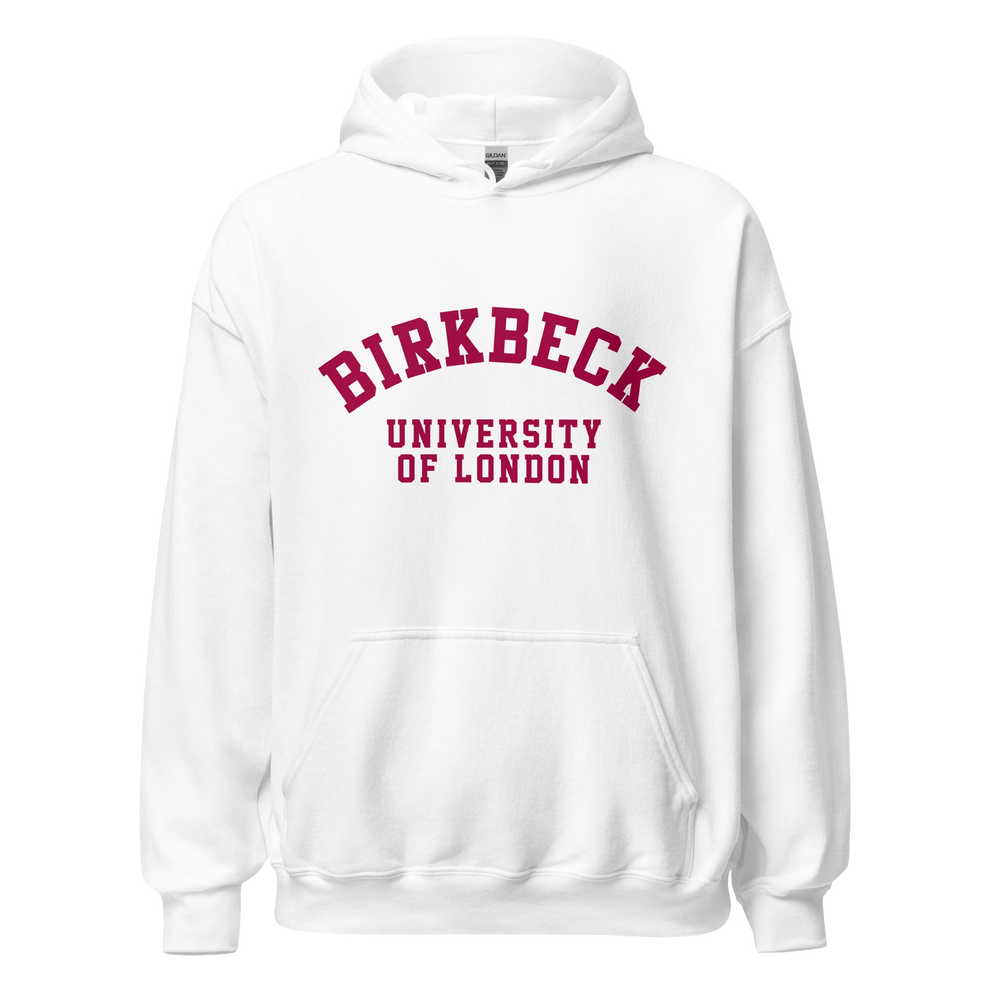 Unisex navy blue hoodie featuring Birkbeck, University of London logo printed across the front chest